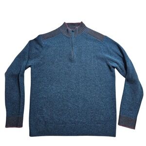 Robert Graham Quarter Zip Sweater Mens M Blue Wool Donegal Fleck Ribbed Trim